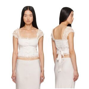 Guizio Revolve Top Kahli Satin Lace Cami Top Fairy Core Romantic Dainty Pink SM